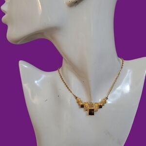Vintage Geometric Cubism Pendant Chain Necklace